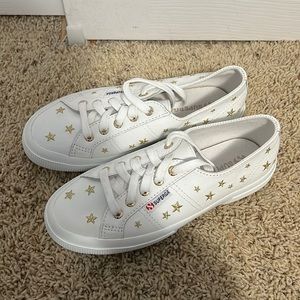 Women’s white Superga sneakers with gold star detail size 37 EU (6.5-7 US)